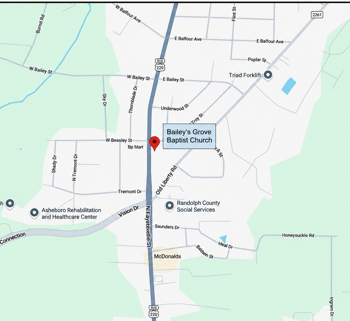 Map showing Bailey's Grove Baptist Church